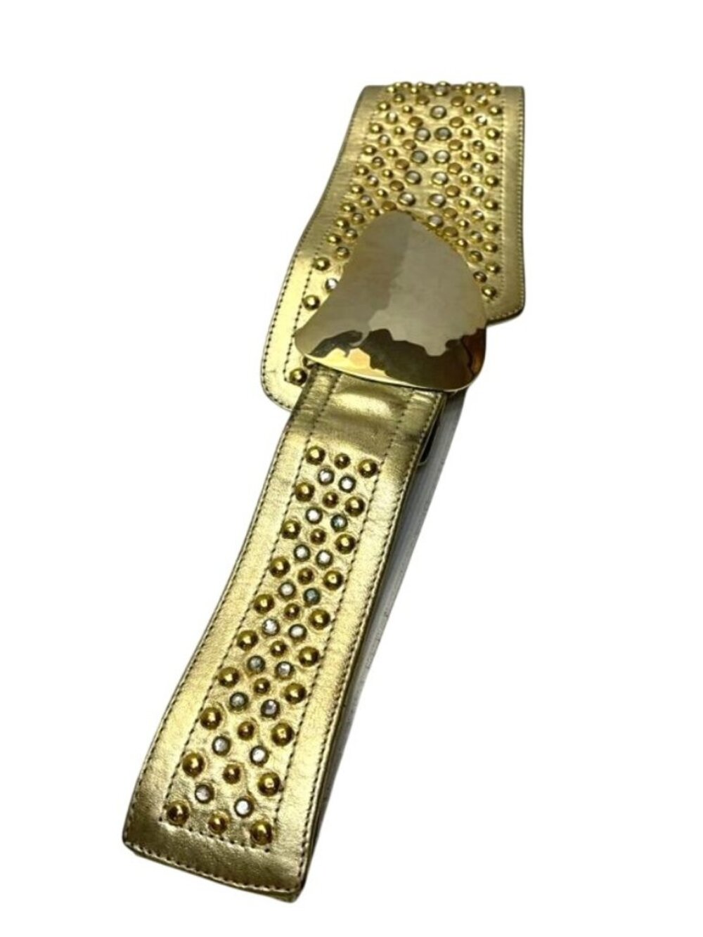Ravid Artistic Gold Stretch Rhinestone Wide Belt Hammered Buckle 90s - Picture 6 of 9
